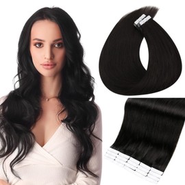 Full Shine Tape in Hair Extensions Color 1 Jet Black Tape in Hair Extensions Human Hair Tape in Real Hair 14 Inch Invisible Hair Tape 40 Pcs Tape in Extensions for Women