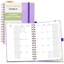 POPRUN Monthly Planner 2025-2026 Spiral Hardcover (6.25'' x 8.5''), 18 Months Calendar (Jul.2025 - Dec.2026)- 2 Pages per Month with Dotted Note Pages, Sunday Start, Laminated Tab - Violet
