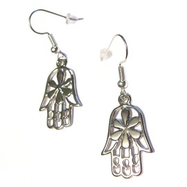 VanillaTron Hamsa Hand of Fatima of God Silver Plated Dangle Hook Charm Earrings