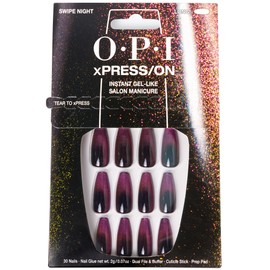 OPI OPI xPRESS/ON Swipe Night | Holographic Black Long Coffin Press On Nails | With Nail Glue | Long Lasting, Reusable, Non-damaging