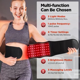 Red Light Massaging Belt for Body, 660nm Red Light & 850nm Near-Infrared Light Wrap Belt with 6 Time Settings, 5 Lighting Modes, 5 Massaging Levels, Wearable Large Pad for Shoulder Back Waist Legs