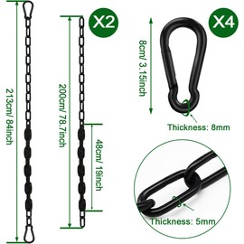 2Pcs 84" Hanging Swing Chain with 4 Carabiners, Stainless Steel Chains with PE Sleeve’s Anti-Tangle Safety Design, Heavy Duty Hang Hardware Kit for Hammock Chairs, Punching Bags, 660lb Capacity