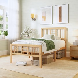 ZIYOO 12 Inch Twin Size Natural Bamboo Platform Bed Frame with Headboard and Footboard, Modern Minimalist Design, Easy Assembly, Heavy Duty Support, No Box Spring Needed