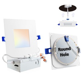 Adetu 4 Inch Square Led Recessed Lighting 5CCT LED Recessed Light with Junction Box,2700K-5000K Selectable,10W 860LM Brightness,Dimmable Canless Downlight - ETL Certified and Energy Star