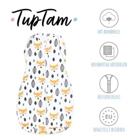 TupTam Baby Swaddling Bag, Oeko-Tex Certified Materials, Padded Baby Sleeping Bag, 2.5 Tog, Unisex, Unpadded 0.5 tog / foxes orange