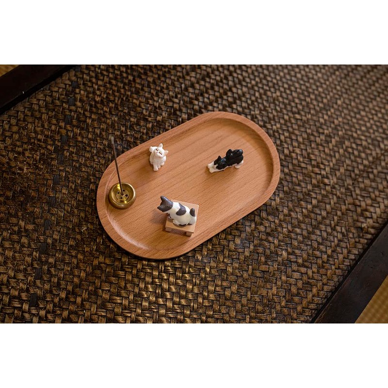 Bombinate Incense Holder Cat Wooden Plate Plate Cute Japanese Beech