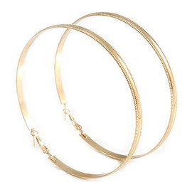 90mm D/Oversized Hoop Earrings/Gold Tone Metal with Etched Detailing