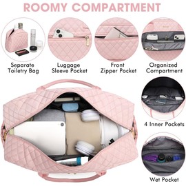 Large Women Travel Duffle Bag - Carry on Overnight Bag Weekend Travel Duffel Tote Bag Yoga Gym Bag with Wet Pocket Toiletry Weekender Overnight Bag for Travel Business Trips Sports Hospital Pink