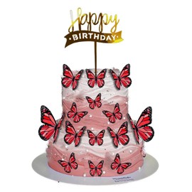 Mariposas comestibles para decorar pasteles cupcakes y reposteria de distintos tamaños con efecto 3D 42pzs (ROJO)