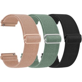 Amzpas Pack of 3 Elastic Watch Straps 22 mm 20 mm 18 mm Bracelet Quick Release Adjustable Nylon Bracelets Comfortable Sports Replacement Strap Women Men, 18 mm, Nylon, No Gemstone