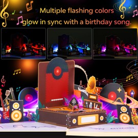 Musical Pop-Up Birthday Card with Lights, 3D Turntable Design, Plays Happy Birthday Melody, Handmade Greeting Card with Envelope, Birthday Card for Men, Women, Music Lovers