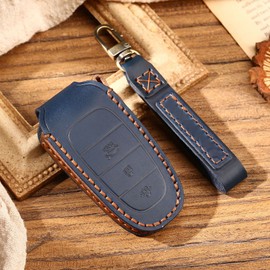 HIBEYO Smart Car Key Case Fits Hyundai Leather Protective Key Box Key Cover for Hyundai Sonata Tucson NX4 2019-202 Remote Key with Key Fob 3 Buttons Blue