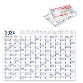 XQMMGO XXL Wall Calendar Wall Calendar 2024 (52.5 x 74.2 cm), Folded Wall Planner, Year Planner 2024 Annual Calendar, 14 Months - Landscape Format, Wall Planner Wipe-Clean, Holiday Planner