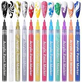 Nail Art Pens Set, 12 Colors Acrylic Paint Pens Fine Tip Nail Pens for 3D Nail Art, Line Drawing, Dotting, Flower Patterns Design, DIY Manicure
