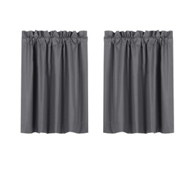 Valea Home Blackout Short Curtains Waterproof Soft Rod Pocket Kitchen Curtains for Bathroom Window Room Darkening Small Curtains for Bedroom, 2 Panels, 36 inch Length, Grey