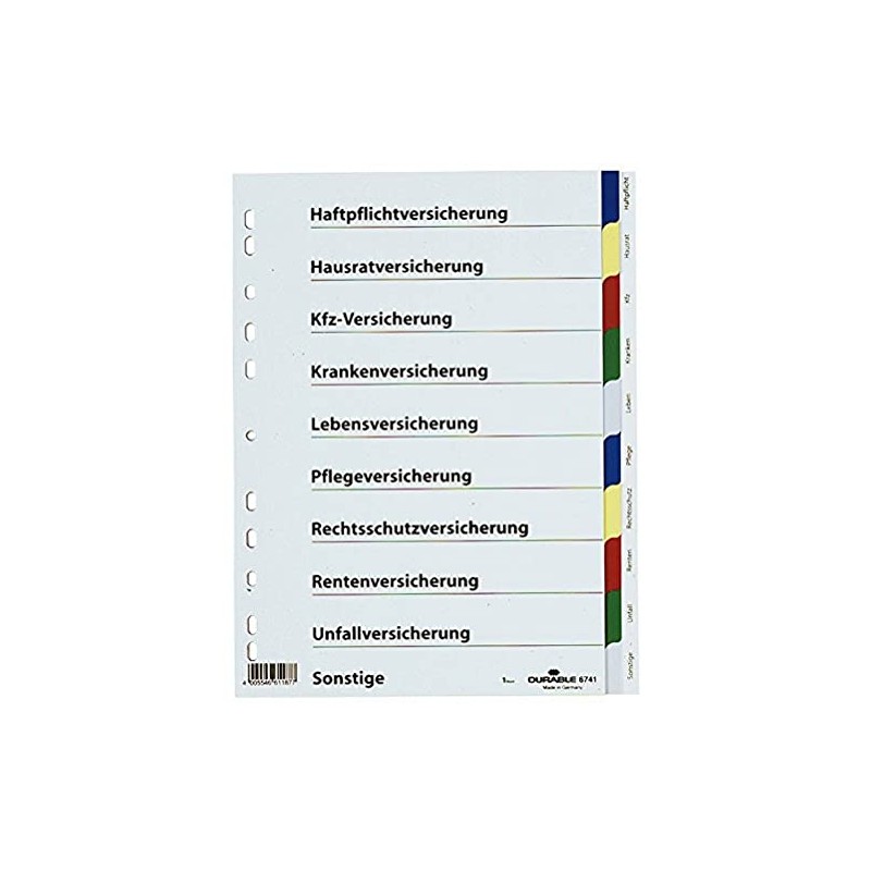 DURABLE Versicherungsregister/6741-27 DIN A4 farbiger Ablauf Hartfolie