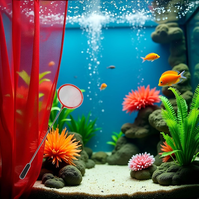 Red Aquarium Fish Net 3 Inches Fine Mesh Skimmer for