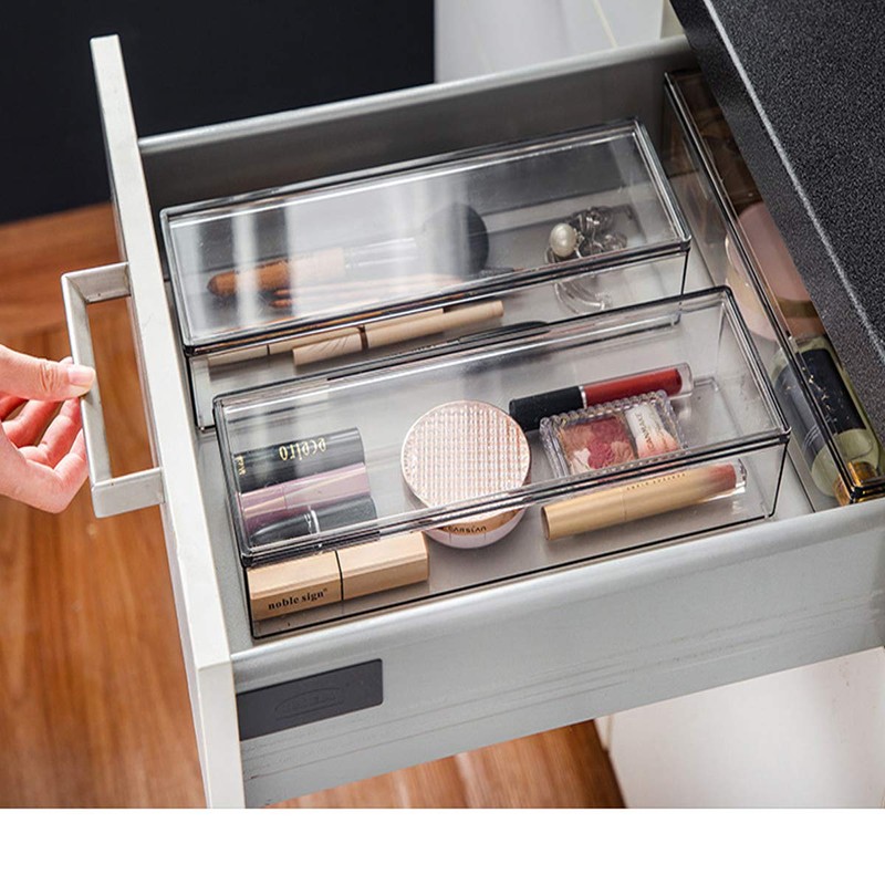 AIYoo Transparent Flatware Tray Kitchen Drawer Organizer With Lid -