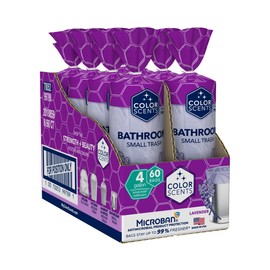 Color Scents Small Trash Bags - 4 Gallon, 480 Total Bags (8 Packs of 60 Count), Twist Tie - Lavender bag in Lavender Scent with Microban