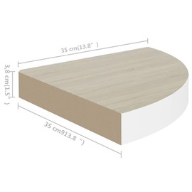 TREATLIFE HOME Corner Shelf MDF Oak and White Floating Display Shelf, 13.7"x13.7" for Books and Decor