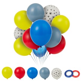 50Pcs Paw Print Balloons Set,12 Inch Red, Yellow, Blue & Dusty Blue Latex Balloons with Ribbons for Boys Birthday, Baby Shower, Circus Party Decorations