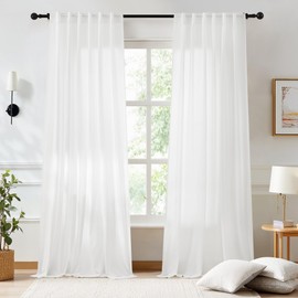 NICETOWN Non-See-Through Off White Sheer Curtains 84 inch Length 2 Panels Set, Rod Pocket & Back Tab Privacy Window Treatments Light Filtering Drapes for Bedroom/Living Room, W52 x L84