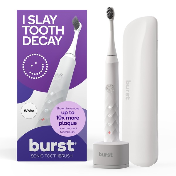 Burst Original Sonic Electric Toothbrush for Adults + Travel Case - Ultra Soft Bristle Toothbrush for Deep Clean, Stain & Plaque Removal – Rechargeable Battery - 3 Sonic Toothbrush Modes - White
