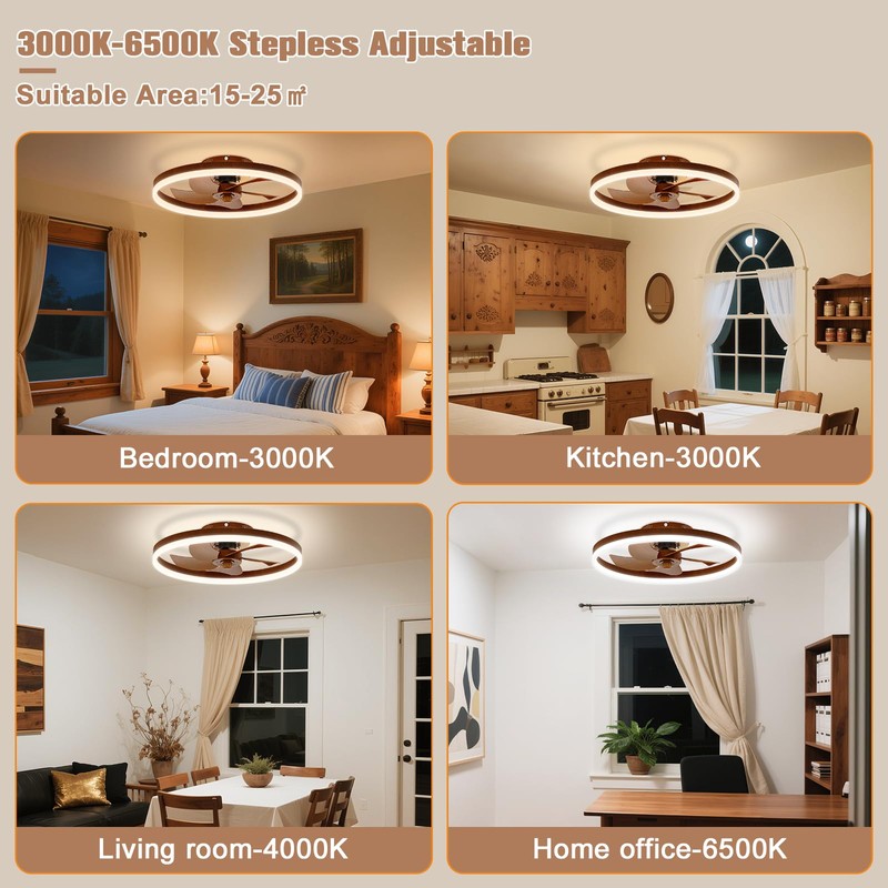 VOLISUN Farmhouse Ceiling Fans with Lights and Remote, 19.7in Low