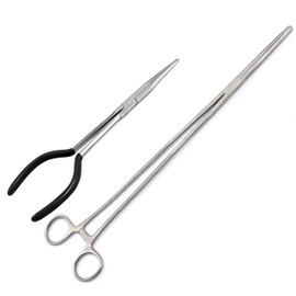 AAProTools Extra Large 20" Hemostats Straight Forceps And 11" Needle Nose Pliers Straight Long Reach Black Grip PVC