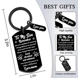 Son Gifts from Mom Birthday Gifts for Son Adult To My Sons Keychain I Love You Gift for Sons Stepson Graduation Fathers Day Thanksgiving Christmas Gift Cool Keyring