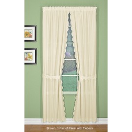 Today's Curtain Orleans 45" Panel Pair with Tiebacks Tambour Scallop Edge Curtain, Ecru, 60" W X L/Tb