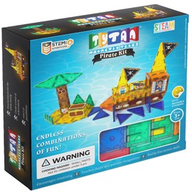 Tytan TILES Pirate Ship & Island 60-Piece Magnetic Tiles Building Set, Fun Kids’ STEM Toy, Creative Play, Shape & Pattern Recognition, Fine Motor Skills, includes Storage Bag, Ages 3 and Up