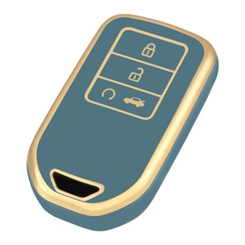 OFFCURVE Funda para Llavero de Honda de TPU Suave con 4 Botones Protector de Llavero Compatible con Honda Accord Civic CRV Jade Pilot Odyssey Vezel Porta Llaves Inteligente(Oro Azul)