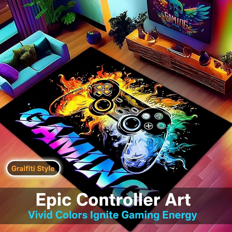 Dowtowter Gamer Rug Non Slip Washable Soft Polyester Carpet Mat