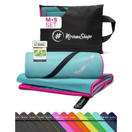 NirvanaShape Mikrofaser Handtuch, Microfaser Handtücher leicht, kompakt als Reisehandtuch, Strandtuch, Sporthandtuch, 2er Set M+S 120 x 60 + 60 x 40 cm