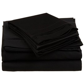 Superior Egyptian Cotton 3 Piece Sheet Set, 650 Thread Count, Eco-Friendly, Sustainable Sheets, Ultra-Soft Basics, Solid, Deep Pocket Fitted Sheet, Flat Sheet, Pillowcase, Full, Black