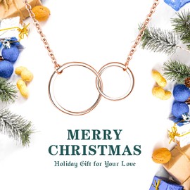 Ever Faith Mother Daughter Necklace, 925 Sterling Silver Interlocking 2 Circle Necklace for Mom Rose Gold-Tone