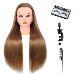 Mannequin Head Human Hair Female 80% Human Hair Mannequin Head Hair Styling Cosmetology Manikin Head Doll Head for Hairdresser with Clamp Holder and Tools