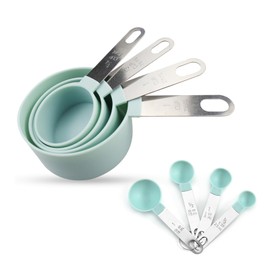 8 Pcs Measuring Cups and Spoons Set Measuring Spoons Sets Cup Measurements Set Nesting Measuring Cups for Measuring Dry or Liquid Ingredients Kitchen Gadgets for Cooking Baking (Green)