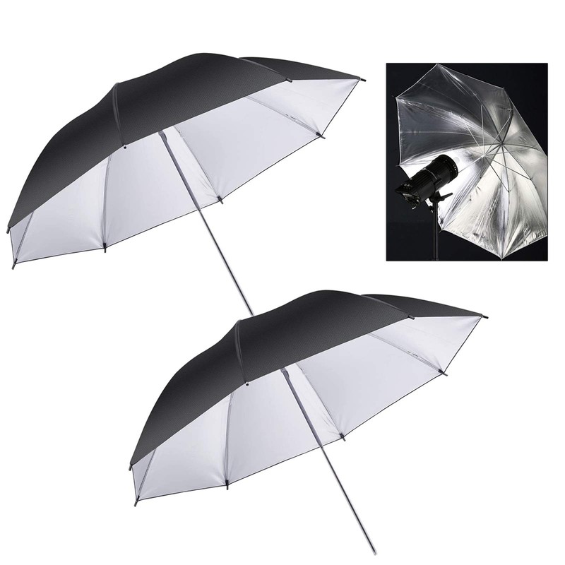 2 x 33" Photo Studio Black Silver Reflective Umbrella For