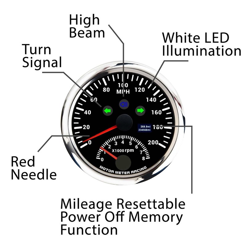 MOTOR METER RACING W PRO 85mm 3-3/8" 2 in 1