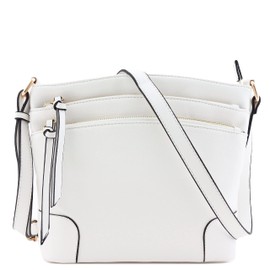 FashionPuzzle Triple Zipper Pocket Medium Crossbody Bag (White)