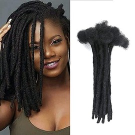 Permanent Human Hair Dreadlock Extensions 20 Strands Handmade Crochet Real Hair Loc Extensions (12inch,width:0.8cm,Natural Black)