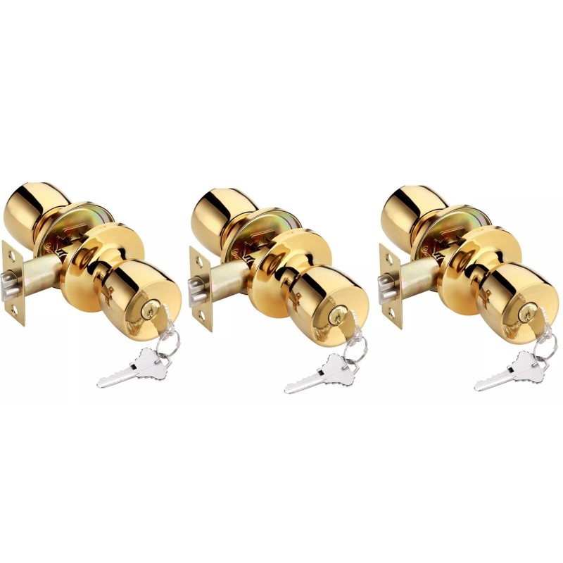 Tuff Stuff [3-PACK] Keyed Alike Entry Door Knob Lock Set,