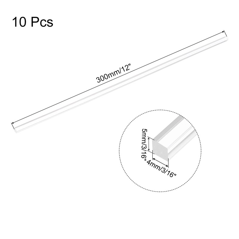 sourcing map 10pcs Acrylic Square Rods 3/16" x 12" Clear