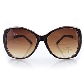 HAND H1034 4038 Brown Large Frame Ladies Fashion Sunglasses - Width at Temples 142 mm - 100% UV400 Protection