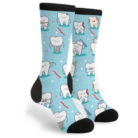 KUOAICY Dental Teeth Toothbrush Socks Novelty Crew Socks Casual Mid Calf Dress Socks for Men Women