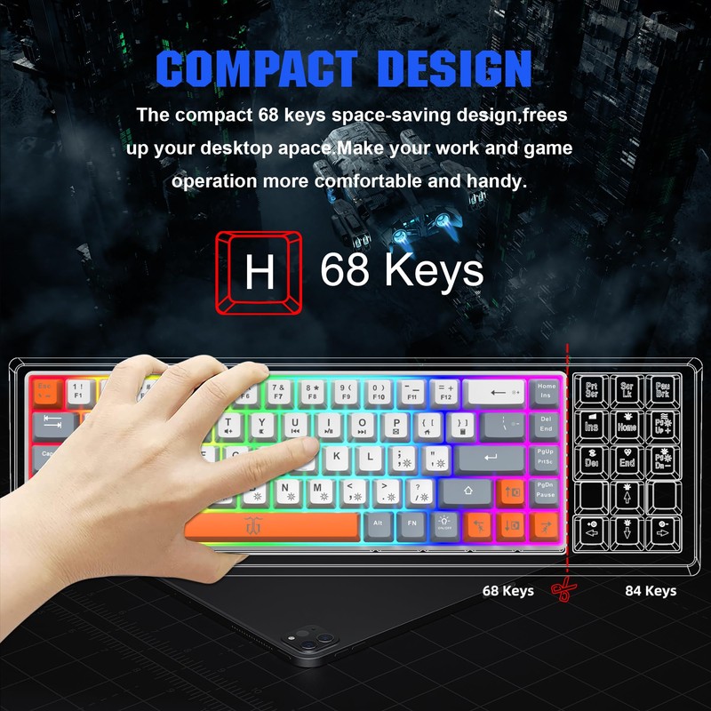 Snpurdiri 60% Percent Gaming Keyboard, Ergonomic Compact RGB Backlit Small