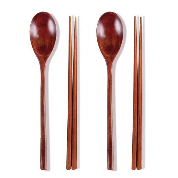 Ecloud Shop Woden Spoon Chopsticks Sets Korean dinnerware Combinations 2pcs