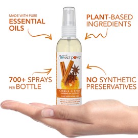 Natural Flower Power Air Freshener Spray - Odor Eliminator w/Essential Oils - Home, Car & Fabric - Cruelty Free & Vegan - 3 - Citrus & Spice - 3 x 4 fl oz